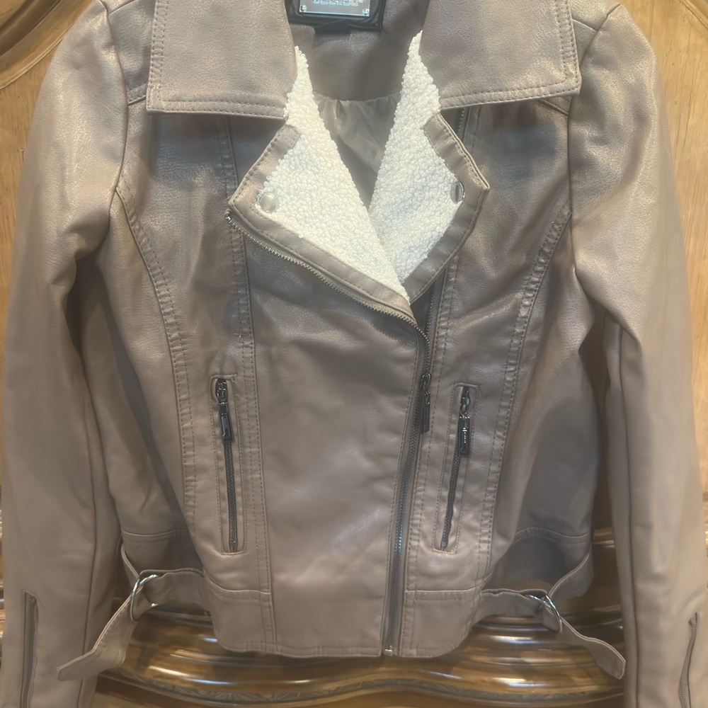 Faux Leather Brown/Taupe Moto Jacket